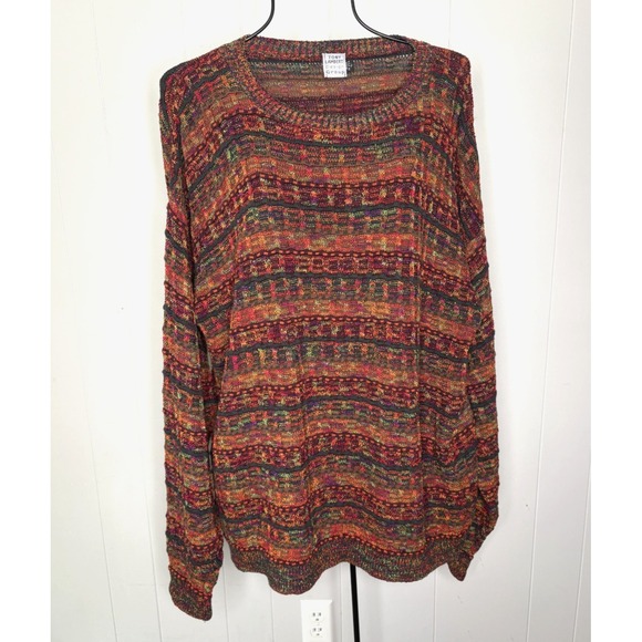 Tony Lambert Sweaters - Vintage Tony Lambert Women's Sz L Knit Sweater Colorful Geometric 80s 90s Orange